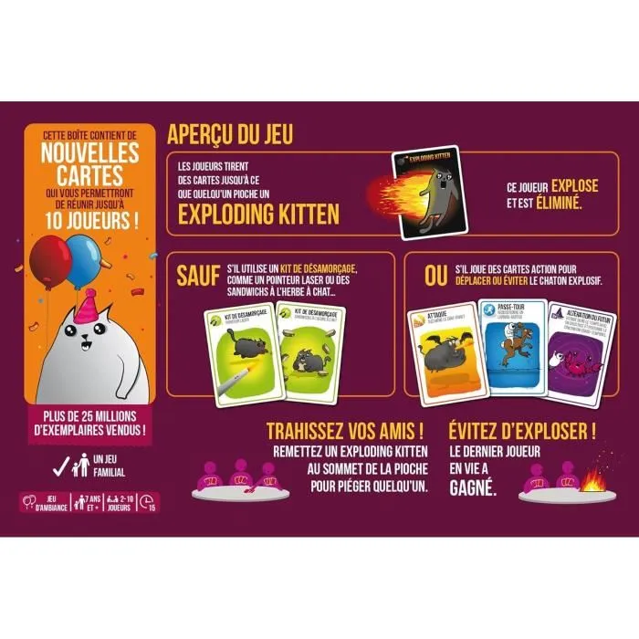 Jeu de société - Asmodee - Exploding Kittens : Édition Festive - Français - Durée 15 min - À partir de 7 ans - Version voyage