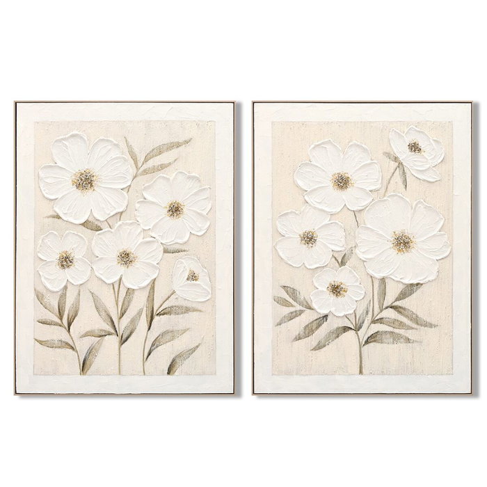 Home ESPRIT Lot de 2 Toiles Fleurs Shabby Chic Blanc Beige 92 x 4,5 x 122 cm Home ESPRIT Lot de 2 Toiles Fleurs Shabby Chic Blanc Beige 92 x 4,5 x 122 cm
