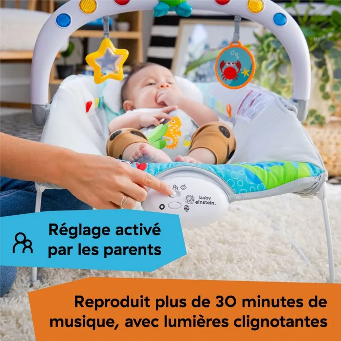 Baby Einstein Transat bébé Neptune Ocean Explorers, avec vibrations, lumières et 15 mélodies, activation par coup de pied