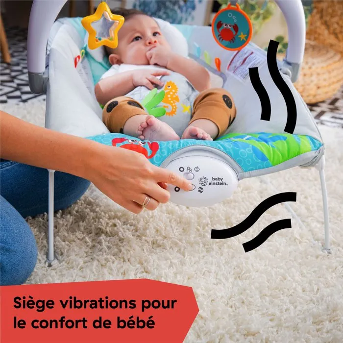 Baby Einstein Transat bébé Neptune Ocean Explorers, avec vibrations, lumières et 15 mélodies, activation par coup de pied