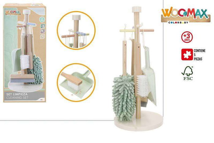 Woomax - Set de nettoyage en bois - 5 pièces - 19 x 19 x 43 cm