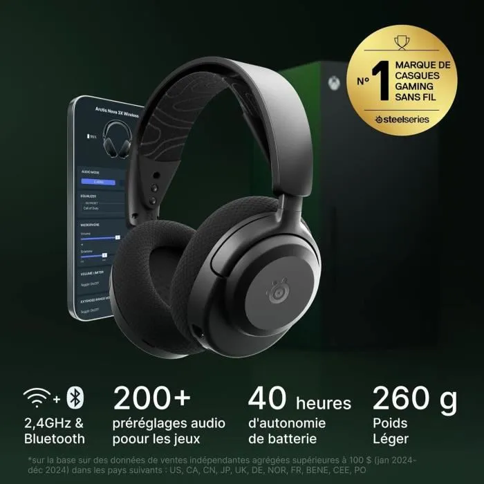 Steelseries Arctis Nova 3XW - Casque gaming sans fil 2,4 GHz - Autonomie 40h - Compatible Xbox, PC, PlayStation et autres