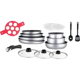 Arthur Martin AM3950 Batterie de Cuisine 16 Pièces en Aluminium avec Poignées Amovibles pour Tous Feux Dont Induction (3 Poêles, 2 Casseroles, Sauteuse, Crêpière)