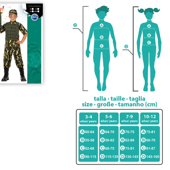 Déguisement Militaire Camouflage pour Enfant Garçon 5-6 Ans, Costume de Soldat avec Casquette, Veste et Pantalon - 3 Pièces en Polyester