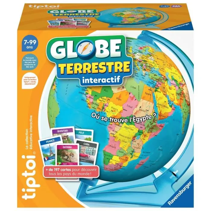 Ravensburger 00000191 Globe Terrestre Interactif tiptoi - Jeu Éducatif avec Carte pour Enfants de 7 Ans et Plus