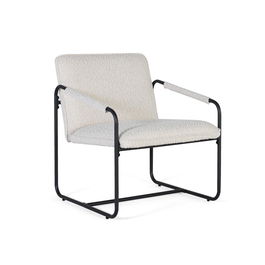 GINER Y COLOMER Tapiza2 - Lot de 2 fauteuils design en tissu beige avec coussin et structure en fer noir mat