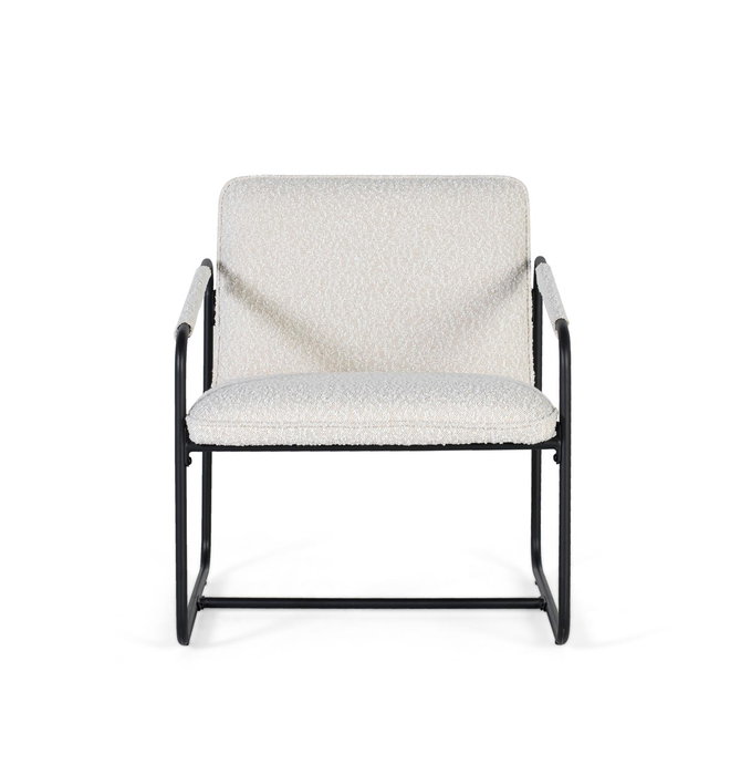 GINER Y COLOMER Tapiza2 - Lot de 2 fauteuils design en tissu beige avec coussin et structure en fer noir mat