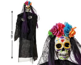 Figura Colgante Calavera Con Flores Y Vestido Noir 120 cm - Figure Mexicaine Décoration Jour des Morts