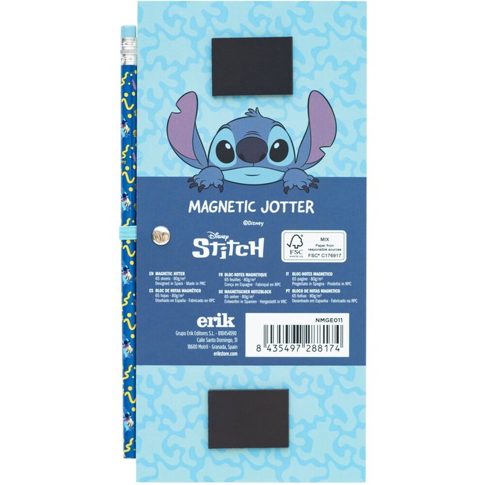 ERIK - Bloc-notes aimanté Stitch Disney - Format 21x10 cm avec 65 feuilles séparables et 2 aimants