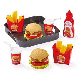 Ecoiffier Chef Plateau de Jeu Hamburger en Bois pour Enfants dès 18 Mois - 2 Hamburgers, Frites, Boissons et Ketchup - Fabriqué en France (20 x 9 x 20 cm)