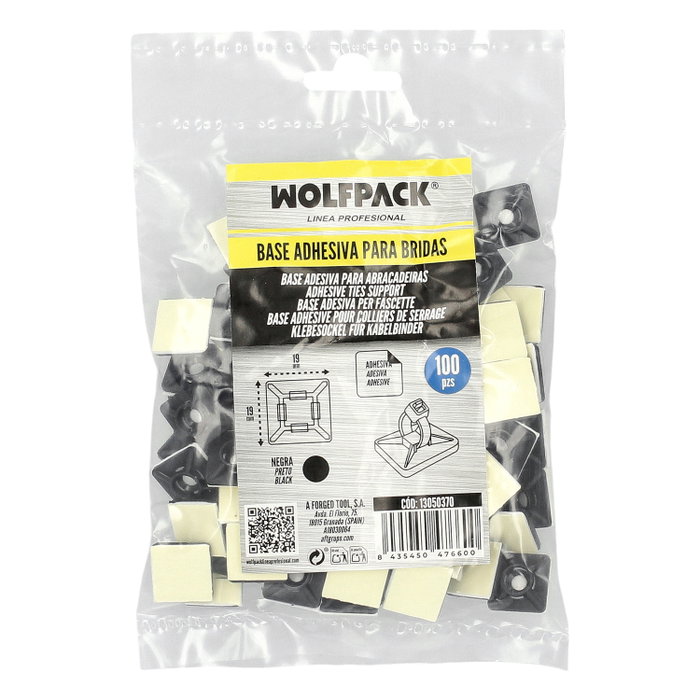 WOLFPACK LINEA PROFESIONAL Base Adhésive pour Colliers de Serrage 19x19 mm Noir, 100 Unités