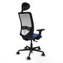 Chaise Zulema Synchro 3 positions tissu Bleu foncé Maille Blanc Base en nylon noir Accoudoir 2D Appui-tête Roulettes 65mm nylon