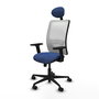 Chaise Zulema Synchro 3 positions tissu Bleu foncé Maille Blanc Base en nylon noir Accoudoir 2D Appui-tête Roulettes 65mm nylon