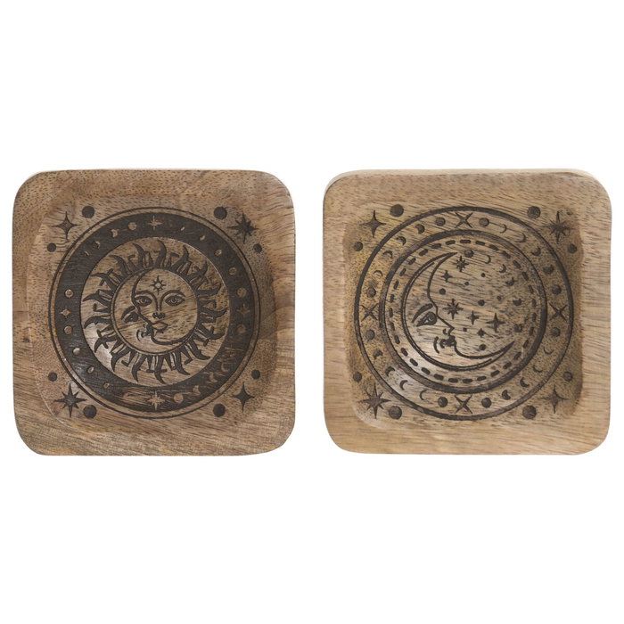 Home ESPRIT Vide-poches Marron Bois de manguier 9,5 x 9,5 x 2 cm (2 Unités)