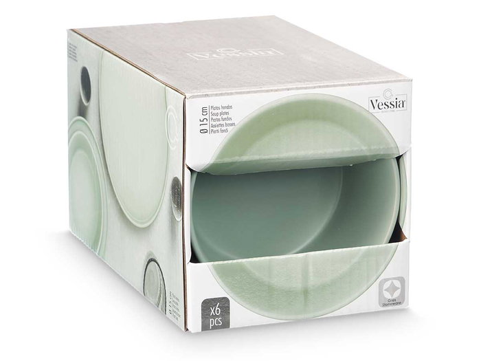 Vessia Assiette Creuse 15 cm Vert Lisse en Céramique (Set de 24)