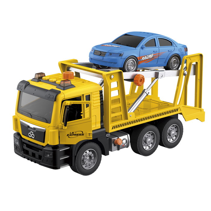 TACHAN Camion grue remorque avec voiture, lumières et sons, échelle 1:10 TACHAN Camion grue remorque avec voiture, lumières et sons, échelle 1:10