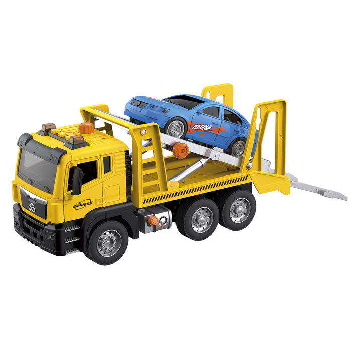TACHAN Camion grue remorque avec voiture, lumières et sons, échelle 1:10 TACHAN Camion grue remorque avec voiture, lumières et sons, échelle 1:10