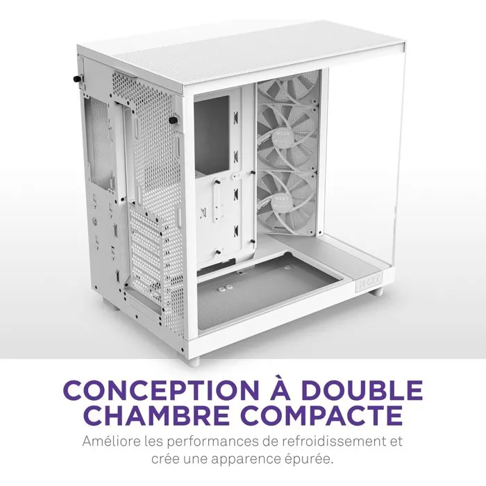 Nzxt Boîtier Moyen Tour H6 Flow Double Chambre Refroidissement par Air Blanc