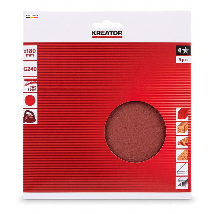 Kreator Disque abrasif Ø180 mm grain 240, pack de 5 pièces Kreator Disque abrasif Ø180 mm grain 240, pack de 5 pièces