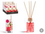 ACORDE Mikado 50 ml avec tige Fraise en verre, rotin, bois et plastique rouge 7x17x5 cm (Set de 12)
