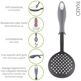 ORYX Écumoire de cuisine en nylon avec manche antigouttes 35 x 11,7 cm