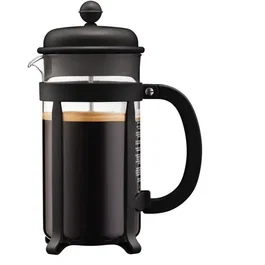 Bodum 1908-01 Cafetière à Piston Java - 8 Tasses (1 L), Verre Borosilicate et Monture Chrome Noir
