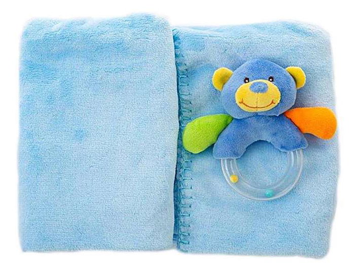 Creaciones Llopis - Set boîte + couverture bébé coralina 100 x 75 cm + hochet ours 16 cm