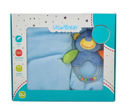 Creaciones Llopis - Set boîte + couverture bébé coralina 100 x 75 cm + hochet ours 16 cm