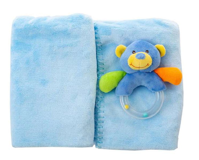 Creaciones Llopis - Set boîte + couverture bébé coralina 100 x 75 cm + hochet ours 16 cm