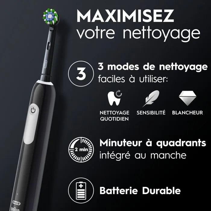 Brosse à dents électrique Oral-B Pro Series 1, noire, oscillo-rotative, rechargeable avec 1 brossette supplémentaire
