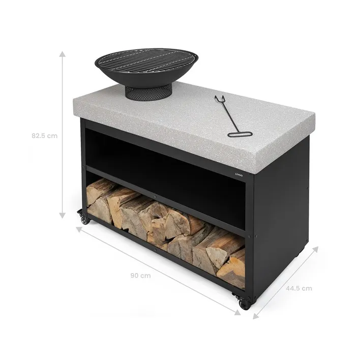 Livoo DOC329 Brasero Barbecue de Jardin Mobile sur Dessert avec 4 Roues, Espace de Rangement et Grille de Cuisson Amovible 41 cm