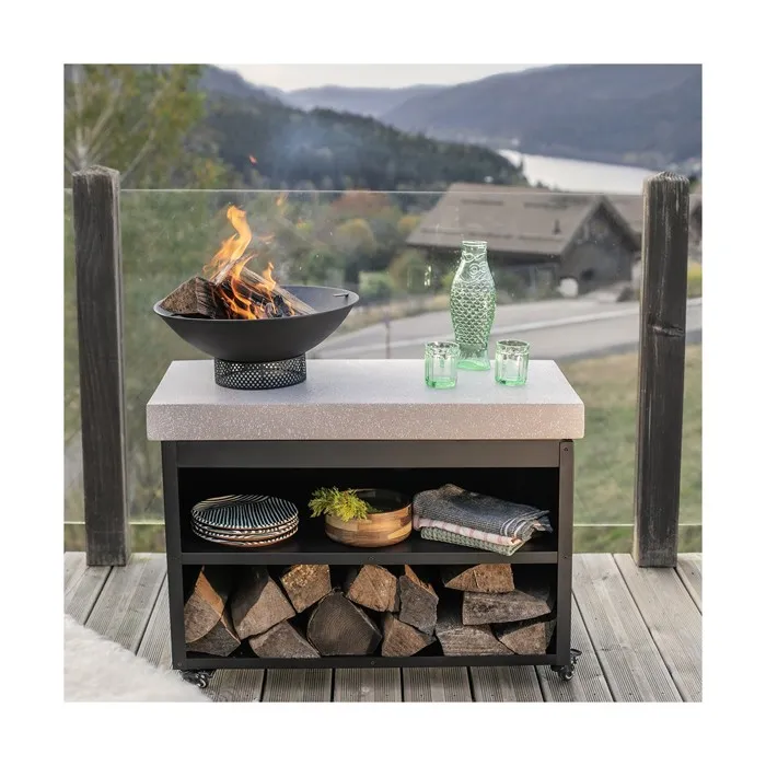 Livoo DOC329 Brasero Barbecue de Jardin Mobile sur Dessert avec 4 Roues, Espace de Rangement et Grille de Cuisson Amovible 41 cm