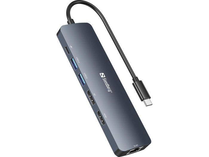 Sandberg Station d'accueil USB-C 8K avec HDMI et DisplayPort, 2 ports USB 3.0, RJ45 et alimentation PD 100W pour ordinateur portable