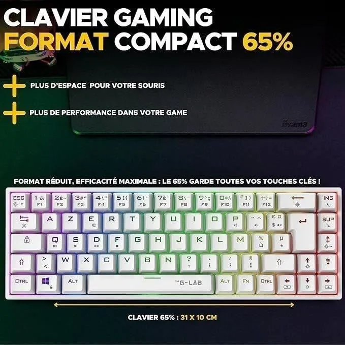 The G-Lab KEYZ TITAN - Clavier gamer mécanique sans fil (Switch Rouge) Azerty - Triple mode (USB, Bluetooth 5.1, 2,4 GHz) - Rétroéclairage RGB - Blanc