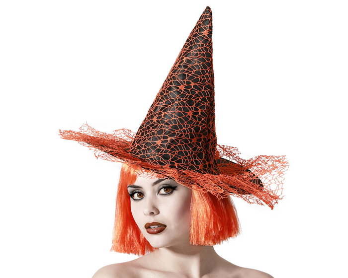 Sombrero De Bruja - Chapeau de Sorcière Orange avec Toile d'Araignée en Relief et Bord Effiloché pour Déguisement Halloween - Accessoire de Fête Sombrero De Bruja - Chapeau de Sorcière Orange avec Toile d'Araignée en Relief et Bord Effiloché pour Déguisement Halloween - Accessoire de Fête