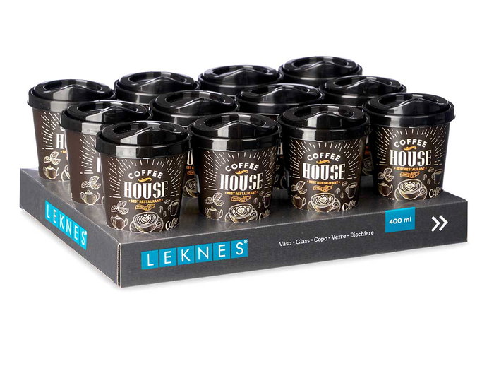 LEKNES Lot de 24 verres en plastique avec couvercle 400 ml Noir