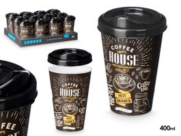 Leknes Verre Plastique Avec Couvercle À Emporter 400 ml Noir 9x13,6x9 cm (Set de 24)