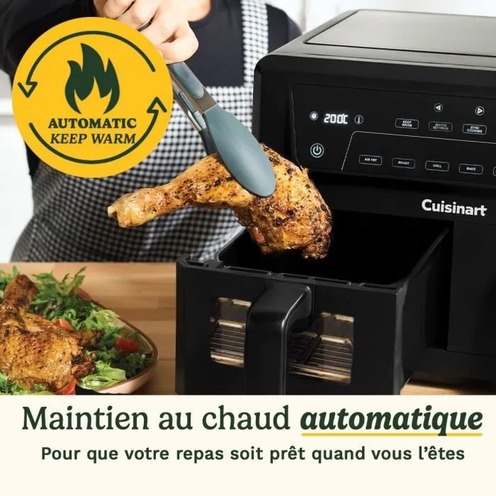 Cuisinart Friteuse sans huile Airfryer AFD10XBLE - Capacité 10,4L Double cuves - 6 modes de cuisson - Noir - 2400W