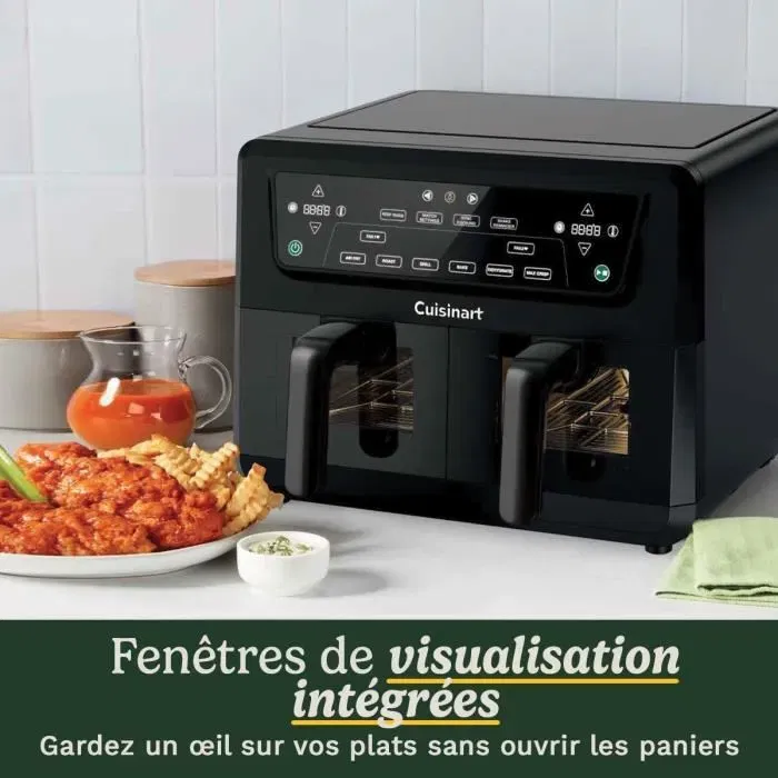Cuisinart Friteuse sans huile Airfryer AFD10XBLE - Capacité 10,4L Double cuves - 6 modes de cuisson - Noir - 2400W