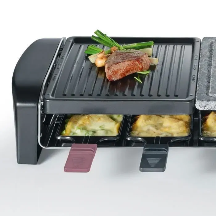 Severin RG9645 Appareil à raclette multifonction pour 8 personnes - Pierre naturelle et plaques combinées antiadhésives - 1400W