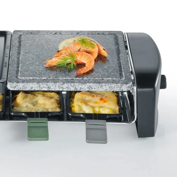 Severin RG9645 Appareil à raclette multifonction pour 8 personnes - Pierre naturelle et plaques combinées antiadhésives - 1400W