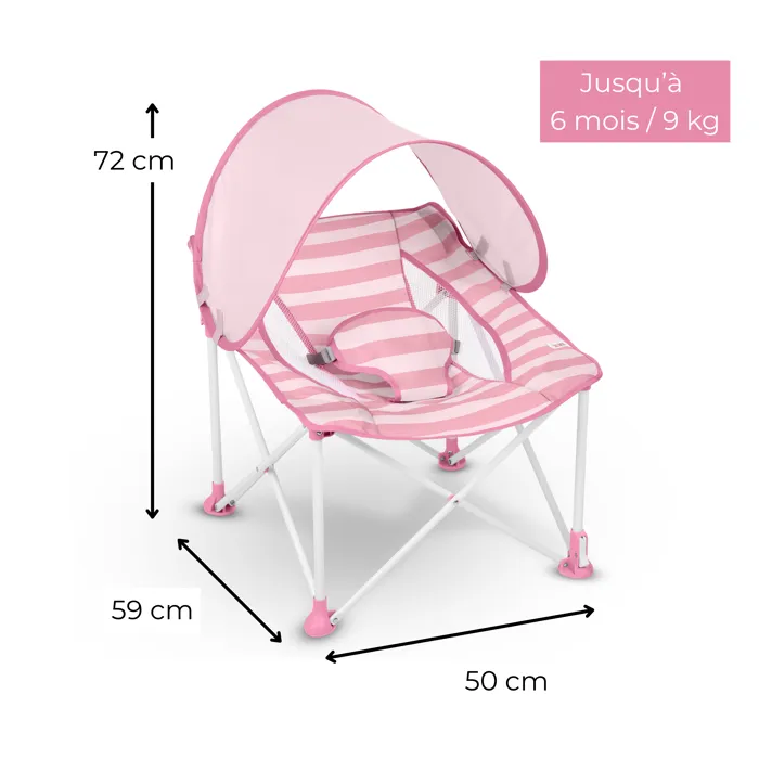 Bright Starts Transat bébé pliable Pop 'N Chill Gris - Pare-soleil amovible UV 50+ inclus, sac de transport, housse lavable, pour 0-6 mois (9 kg)