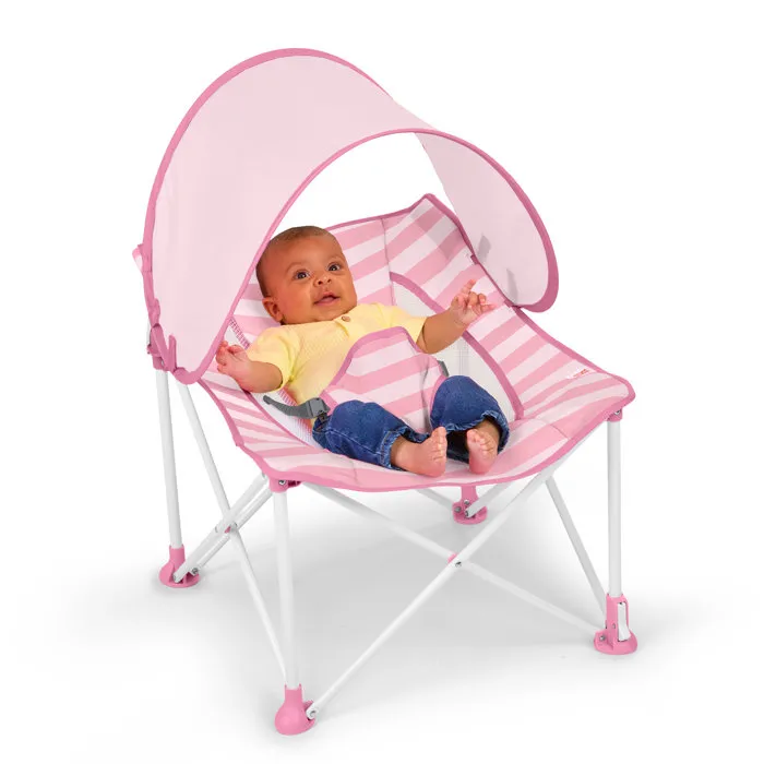 Bright Starts Transat bébé pliable Pop 'N Chill Gris - Pare-soleil amovible UV 50+ inclus, sac de transport, housse lavable, pour 0-6 mois (9 kg)