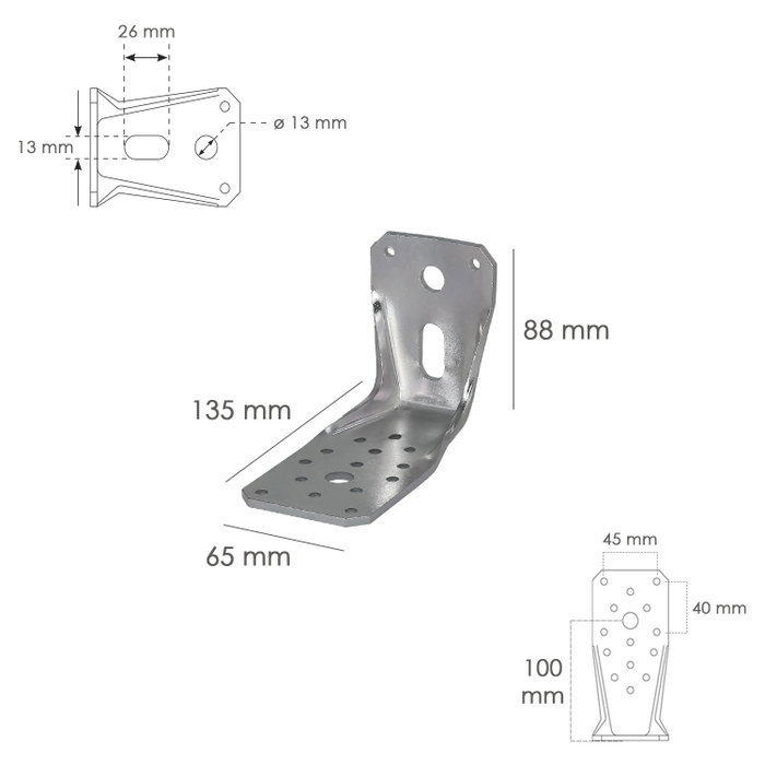 WOLFPACK LINEA PROFESIONAL Support pour bois avec angle renforcé 65x88x135 mm
