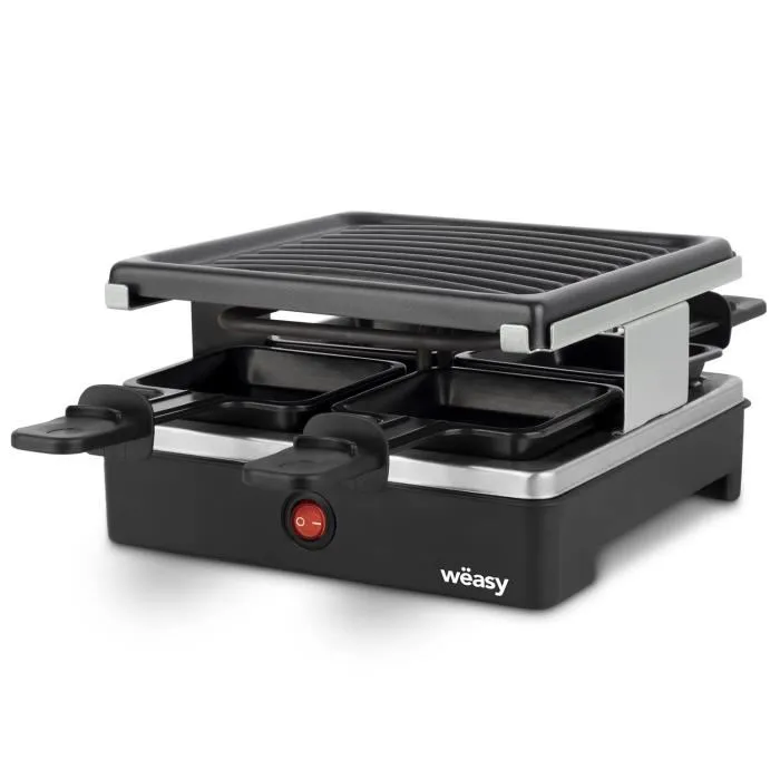 WEASY Appareil à raclette LUGA40 avec plaque grill amovible et revêtement anti-adhésif - 600 W - Jusqu'à 4 personnes