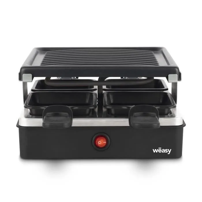 WEASY Appareil à raclette LUGA40 avec plaque grill amovible et revêtement anti-adhésif - 600 W - Jusqu'à 4 personnes
