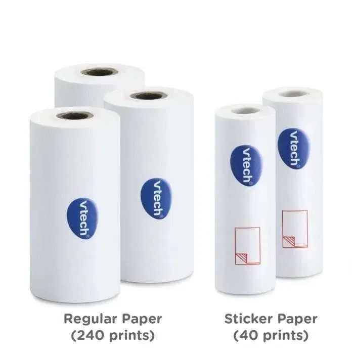 VTECH Kidizoom Print Cam - Appareil photo enfant avec recharge de papier - 3 rouleaux classique + 2 autocollants - Pour enfant à partir de 5 ans - Version française - Blanc