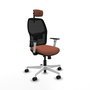 Chaise Alfera Synchrone/Traslack Maille/tissu Marron Maille Noir Structure polyamide blanc Accoudoirs noirs et blancs Appui-tête 2D Roulettes 65mm nylon