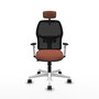 Chaise Alfera Synchrone/Traslack Maille/tissu Marron Maille Noir Structure polyamide blanc Accoudoirs noirs et blancs Appui-tête 2D Roulettes 65mm nylon