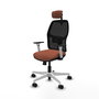 Chaise Alfera Synchrone/Traslack Maille/tissu Marron Maille Noir Structure polyamide blanc Accoudoirs noirs et blancs Appui-tête 2D Roulettes 65mm nylon